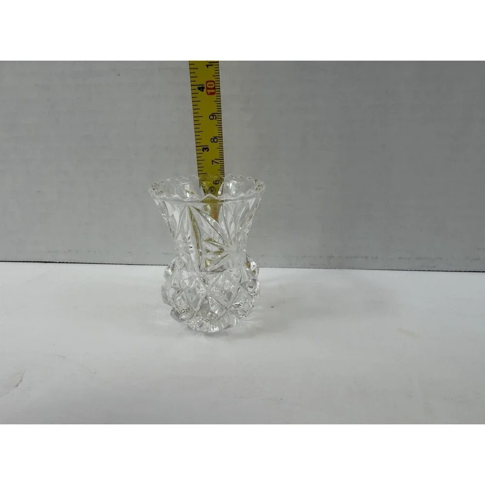 Vintage Cut Crystal Toothpick Matchstick Holder Mini Bud Vase Sawtooth Rim